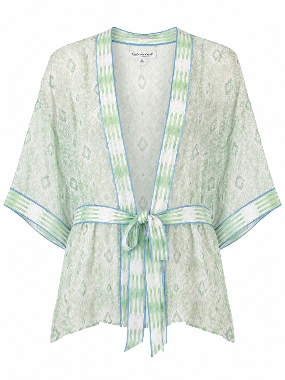 COLDWATER CREEK | 100% Silk Sheer Kimono Jacket Tie Front Boho Cardigan | XL‎